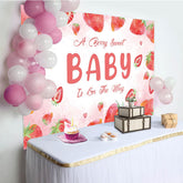 Lofaris Welcome Sweet Strawberry Girl Baby Shower Backdrop